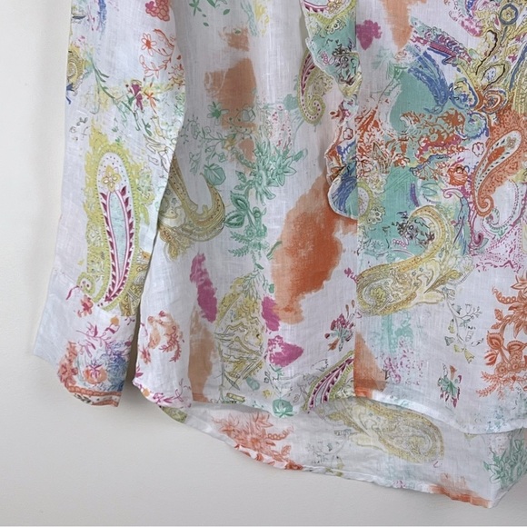 Soft Surroundings | Feminine Cottagecore  Linen Watercolor Ruffle Blouse | M - Picture 5 of 12